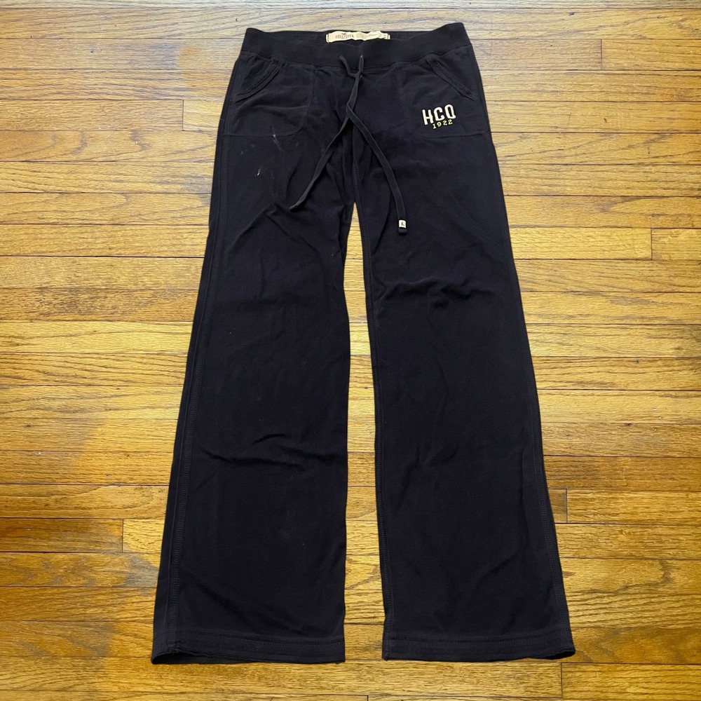 Hollister Women Black Low Rise Wide Leg Sweatpants HCO 1922 Graphic Size S